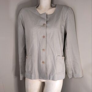 Eileen Fisher Tan Cotton Jacket Blazer Sz L Neutral